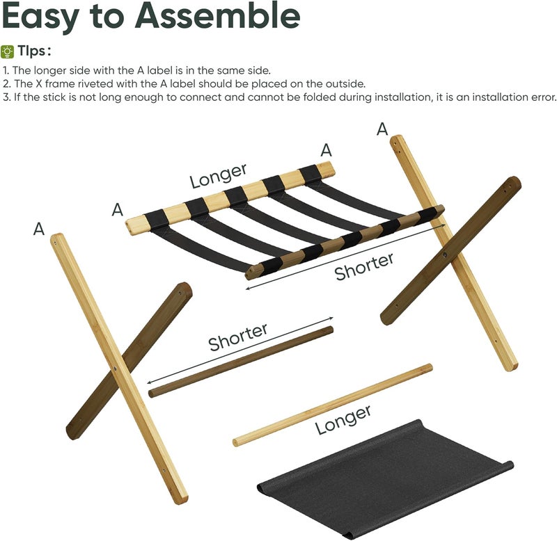 Smart FENDEE Luggage Rack, Folding Luggage Rack for Guest Room, Bamboo Suitcase Stand Holds up to 131 lb, Luggage Stand with Storage Shelf for Hotel, Bedroom (1 Pack) - Image 2